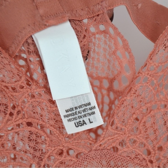 NEW DKNY Lace Mesh Teddy Romper Sheer Bodysuit S Pajamas Pink Women's L - Picture 8 of 10